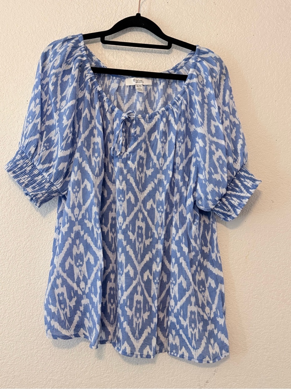 C by one Blue Ikat Peasant Blouse 0333